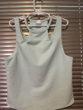 High-Neck Ribbed Tank Top in Mint - Five